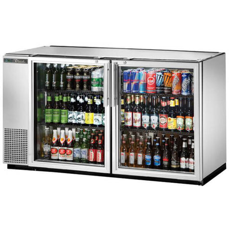True TBB-24GAL-60G-S-HC-LD Back Bar Refrigerator 2 Glass Doors Galvanized Top 60 inch Silver - Kitchen Pro Restaurant Equipment