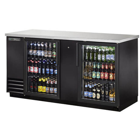 True TBB-3G-HC-LD Back Bar Refrigerator 2 Glass Doors 70 inch Black - Kitchen Pro Restaurant Equipment