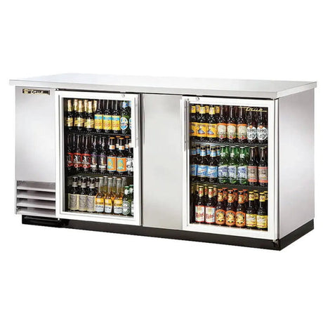 True TBB-3G-S-HC-LD 69" Bar Refrigerator - 2 Swinging Glass Doors, Stainless, 115v - Kitchen Pro Restaurant Equipment