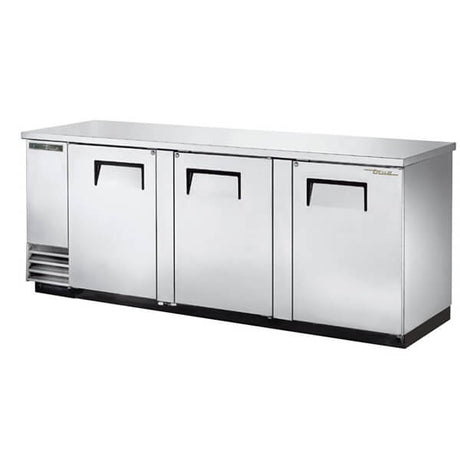 True TBB-4-S-HC Back Bar Refrigerator 3 Solid Doors 90 inch Silver - Kitchen Pro Restaurant Equipment