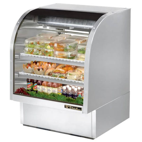 True TCGG-36-S-LD Refrigerated Deli Case with Curved Glass 36 inch Silver - Kitchen Pro Restaurant Equipment