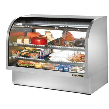True TCGG-60-S-LD Refrigerated Deli Case with Curved Glass 60 inch Silver - Kitchen Pro Restaurant Equipment