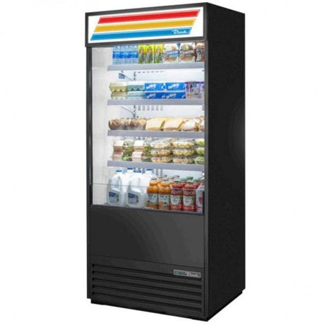 True TOAM-36GS-HC-NSL01 36" Black Vertical Glass Sided Open Air Merchandiser, 4 Shelves - Kitchen Pro Restaurant Equipment