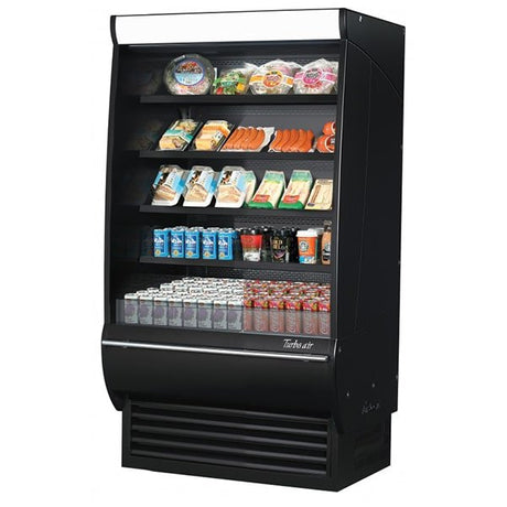 Turbo Air TOM-36DXB-SP-A-N 11 cu.ft. 36" 115V Black Solid Mirrored Sides Extra Deep Refrigerated Vertical Open Display Case - Kitchen Pro Restaurant Equipment
