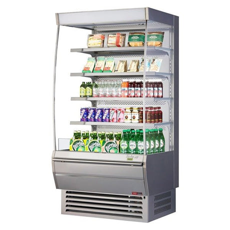 Turbo Air TOM-36DXS-N 11 cu.ft. 36" 115V Stainless Steel Glass Sides Extra Deep Refrigerated Vertical Open Display Case - Kitchen Pro Restaurant Equipment