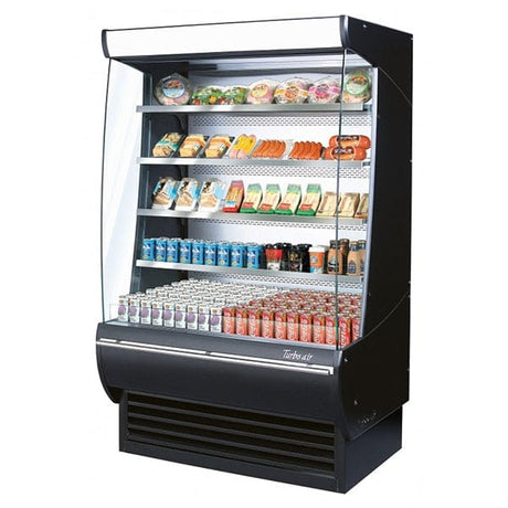 Turbo Air TOM-48DXB-N 14.9 cu.ft. 48" 115V Black Glass Sides Extra Deep Refrigerated Vertical Open Display Case - Kitchen Pro Restaurant Equipment
