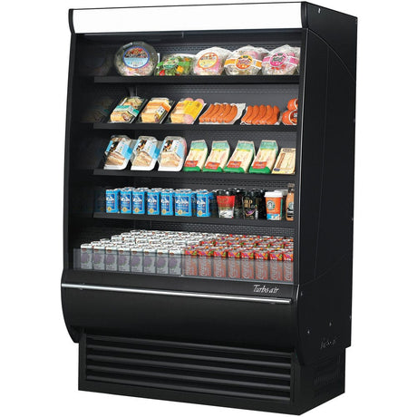 Turbo Air TOM-48DXB-SP-A-N 14.9 cu.ft. 48" 115V Black Solid Mirrored Sides Extra Deep Refrigerated Vertical Open Display Case - Kitchen Pro Restaurant Equipment