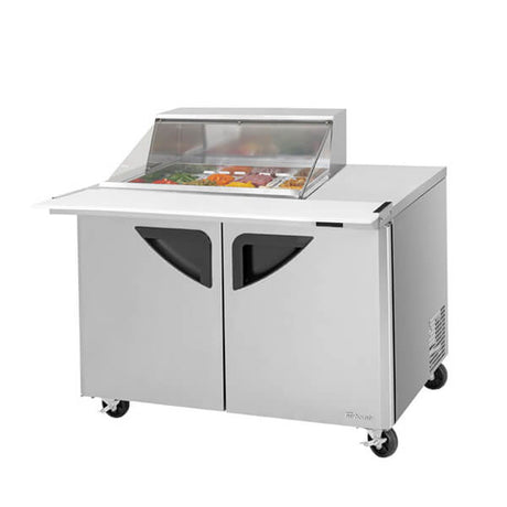 Turbo Air TST-48SD-12M-N-CL 48" 2-Solid Door Clear Lid Prep Table And Undercounter - Kitchen Pro Restaurant Equipment