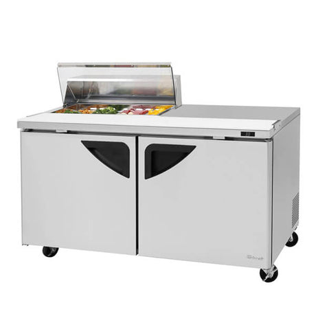 Turbo Air TST-60SD-08S-N-CL 60" 2-Solid Door Clear Lid Prep Table and Undercounter - Kitchen Pro Restaurant Equipment