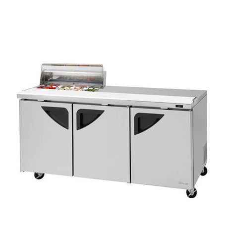 Turbo Air TST-72SD-08S-N-CL 72" 3-Solid Door Clear Lid Prep Table and Undercounter - Kitchen Pro Restaurant Equipment