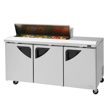 Turbo Air TST-72SD-12S-N 73" 3-Solid Door Prep Table and Undercounter - Kitchen Pro Restaurant Equipment