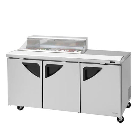 Turbo Air TST-72SD-12S-N-CL 72" 3-Solid Door Clear Lid Prep Table and Undercounter - Kitchen Pro Restaurant Equipment