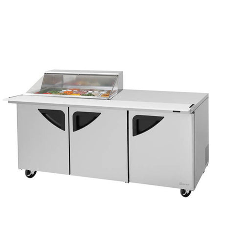 Turbo Air TST-72SD-15M-N-CL 73" 3-Solid Door Clear Lid Prep Table And Undercounter - Kitchen Pro Restaurant Equipment