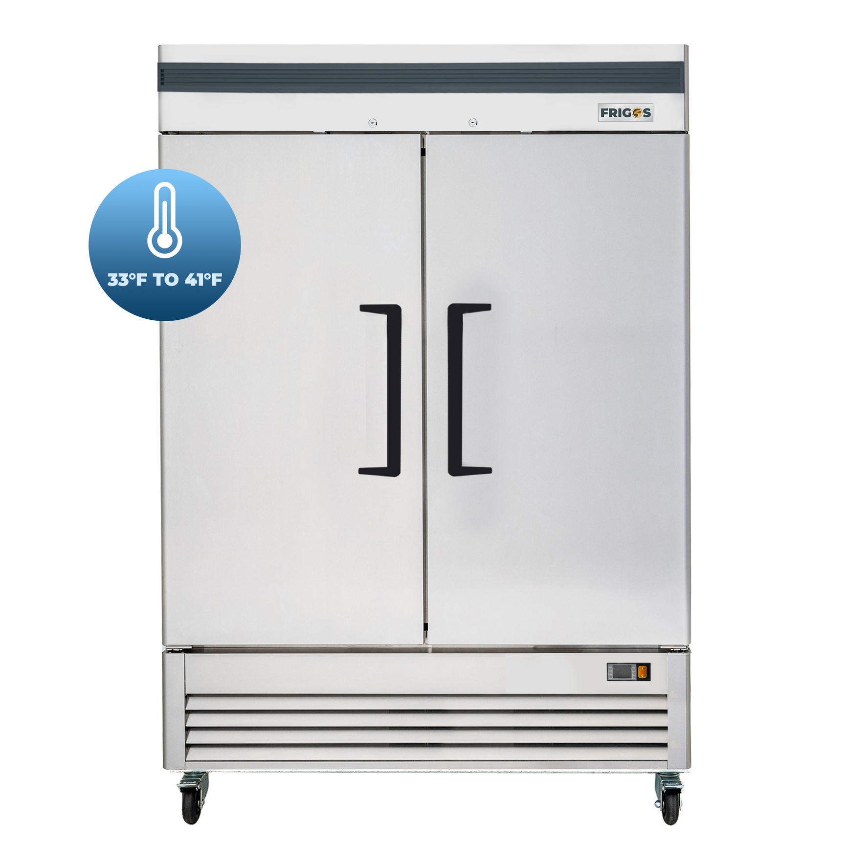 Double Door Commercial Refrigerator 49 Cu Ft – 54” Solid Door Reach-In, Bottom Mount Compressor | Frigos Premium FGP-RF-2DBC