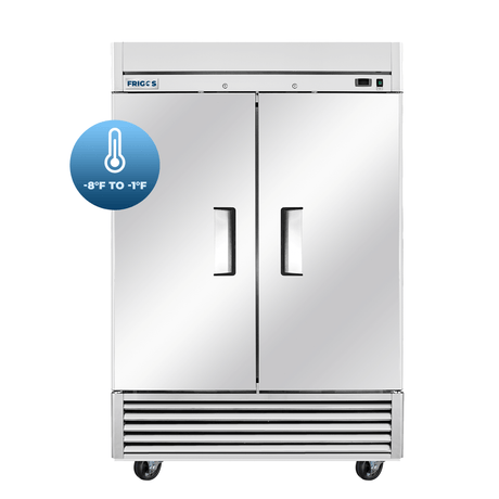 Commercial Reach in Freezer 54" Width Solid 2 Door  47 Cu Ft Frigos FG-FZ-2D with Aluminum Interior with 304 Stainless Steel Floor