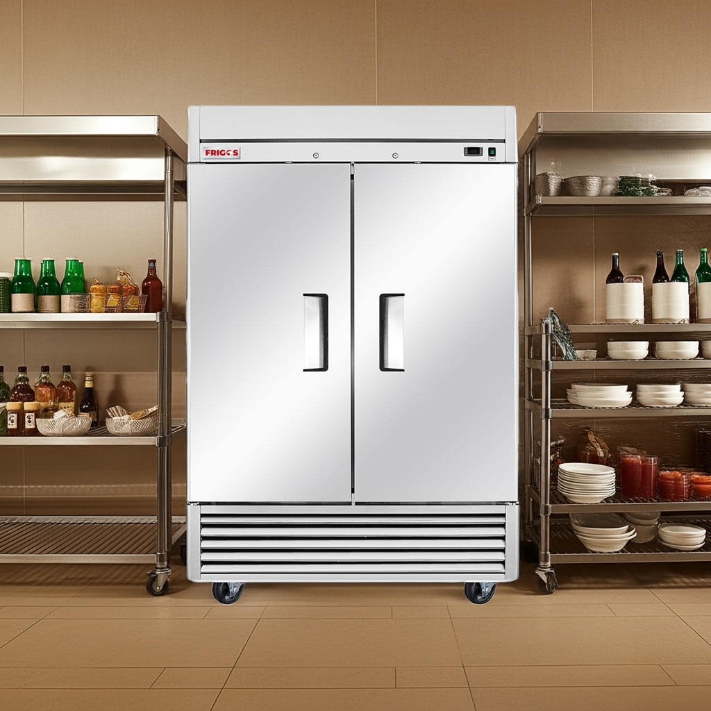 Commercial Reach in Freezer 54" Width Solid 2 Door 47 Cu Ft Frigos Value Series FGV-FZ-2D  with Aluminum Interior with 304 Stainless Steel Floor