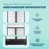 Merchandiser Refrigerator 54" Width Black Swing Glass 2 Door with LED Lighting Frigos FG-MR-2D-G with Aluminum Interior with 304 Stainless Steel Floor