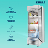 Commercial Reach in Refrigerator 27" Width Solid Single Door 21 Cu Ft Frigos FG-RF-1D with Aluminum Interior with 304 Stainless Steel Floor