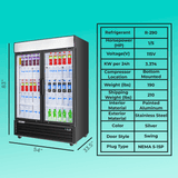 Merchandiser Refrigerator 54" Width Black Swing Glass 2 Door with LED Lighting Frigos FG-MR-2D-G with Aluminum Interior with 304 Stainless Steel Floor