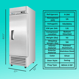 Commercial Reach in Refrigerator 27" Width Solid Single Door 21 Cu Ft Frigos FG-RF-1D with Aluminum Interior with 304 Stainless Steel Floor
