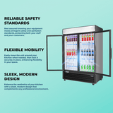 Merchandiser Refrigerator 54" Width Black Swing Glass 2 Door with LED Lighting Frigos FG-MR-2D-G with Aluminum Interior with 304 Stainless Steel Floor