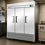 Commercial Reach in Freezer 3 Section Solid Door Frigos Value Series FGV-FZ-3D with Aluminum Interior with 304 Stainless Steel Floor