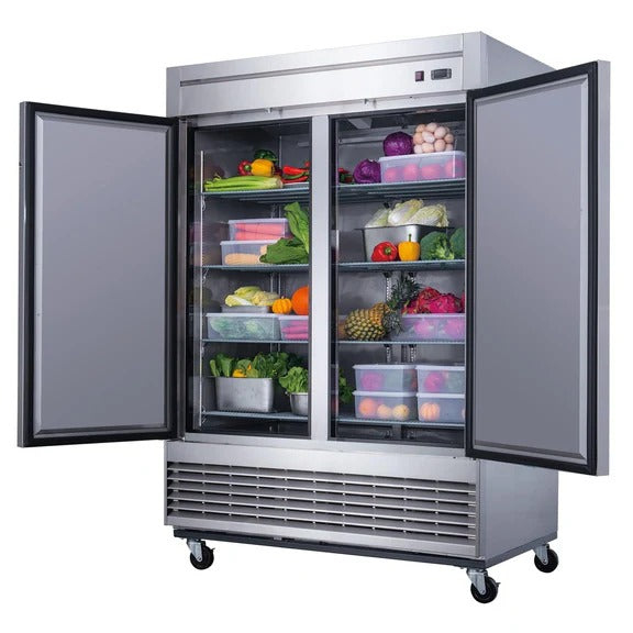 Dukers D55R 55" Two Solid Door Bottom Mount Reach-In Refrigerator 40.74 Cu. Ft