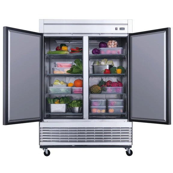 Dukers D55R 55" Two Solid Door Bottom Mount Reach-In Refrigerator 40.74 Cu. Ft