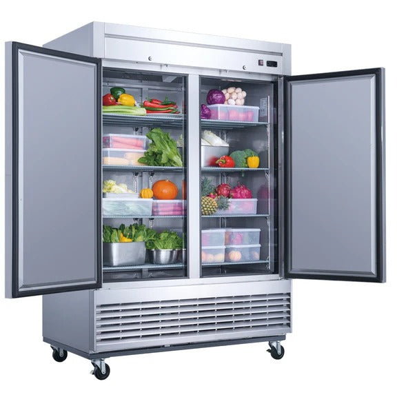 Dukers D55R 55" Two Solid Door Bottom Mount Reach-In Refrigerator 40.74 Cu. Ft