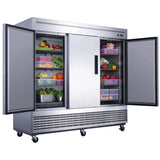 Dukers D83R 83" Three Solid Door Bottom Mount Reach-In Refrigerator 64.8 Cu. Ft.