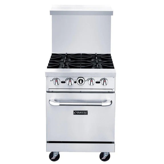 Dukers DCR24-4B 24" Gas Restaurant Range with (4) Open Burners (1) Standard Oven 162,000 BTU