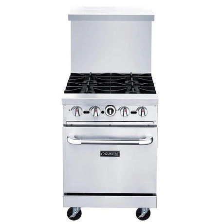 Dukers DCR24-4B 24" Gas Restaurant Range with (4) Open Burners (1) Standard Oven 162,000 BTU