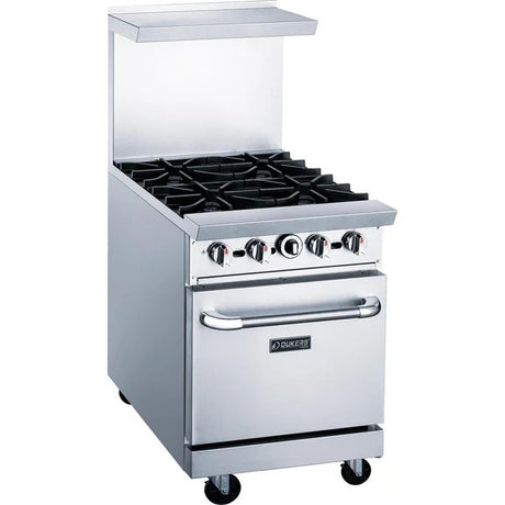 Dukers DCR24-4B 24" Gas Restaurant Range with (4) Open Burners (1) Standard Oven 162,000 BTU