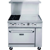 Dukers DCR36-2B24GM 36" Gas Restaurant Range with (2) Open Burners 24" Griddle (1) Standard Oven 157,000 BTU