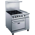Dukers DCR36-4B12GM 36" Gas Restaurant Range with (4) Open Burners 12" Griddle (1) Standard Oven 195,000 BTU