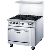 Dukers DCR36-6B 36" Gas Restaurant Range with (6) Open Burners (1) Standard Oven 233,000 BTU