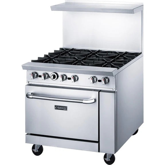 Dukers DCR36-6B 36" Gas Restaurant Range with (6) Open Burners (1) Standard Oven 233,000 BTU