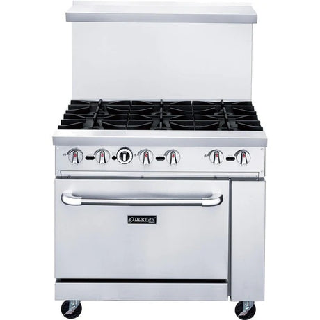 Dukers DCR36-6B 36" Gas Restaurant Range with (6) Open Burners (1) Standard Oven 233,000 BTU