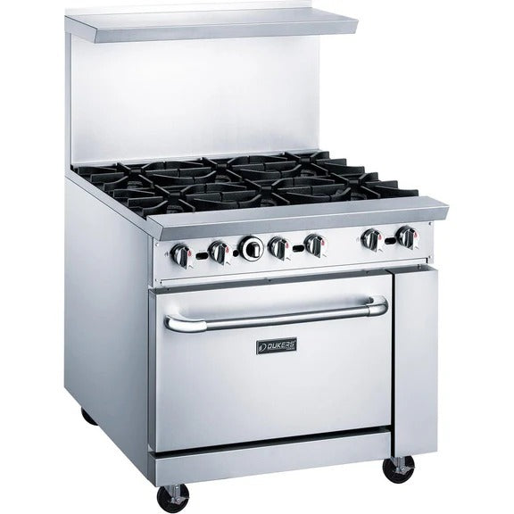 Dukers DCR36-6B 36" Gas Restaurant Range with (6) Open Burners (1) Standard Oven 233,000 BTU