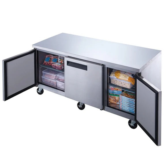Dukers DUC72F 72" Three Door Undercounter Commercial Freezer in Stainless Steel 18.96 Cu. Ft.