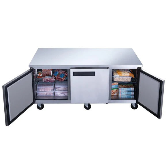Dukers DUC72F 72" Three Door Undercounter Commercial Freezer in Stainless Steel 18.96 Cu. Ft.