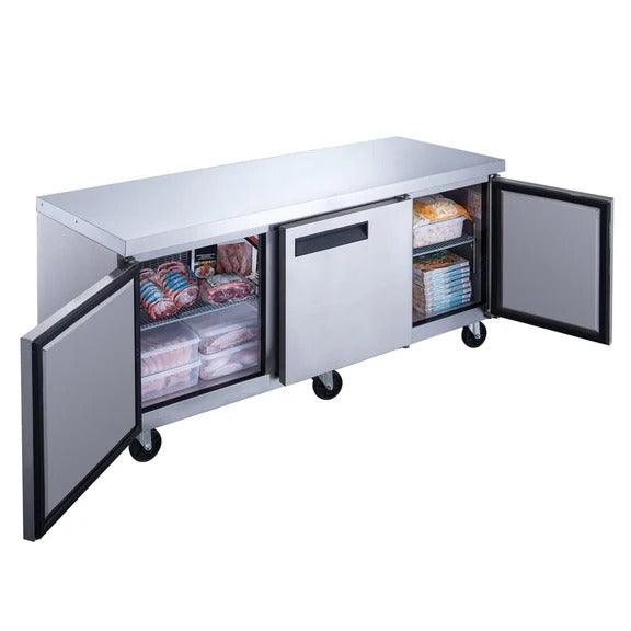 Dukers DUC72F 72" Three Door Undercounter Commercial Freezer in Stainless Steel 18.96 Cu. Ft.