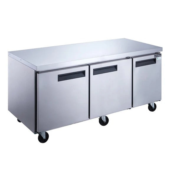 Dukers DUC72F 72" Three Door Undercounter Commercial Freezer in Stainless Steel 18.96 Cu. Ft.
