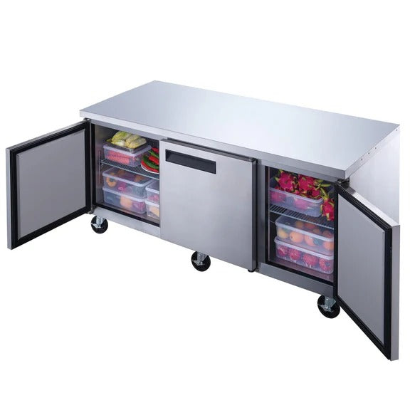 Dukers DUC72R 72" Three Solid Door Undercounter Worktop Refrigerator 18.96 Cu. Ft.