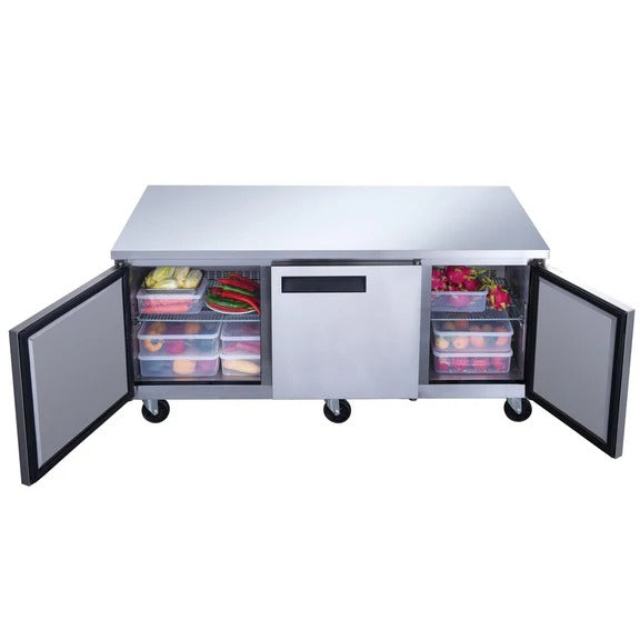 Dukers DUC72R 72" Three Solid Door Undercounter Worktop Refrigerator 18.96 Cu. Ft.