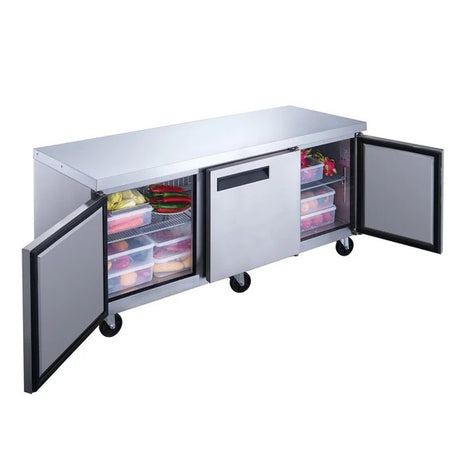 Dukers DUC72R 72" Three Solid Door Undercounter Worktop Refrigerator 18.96 Cu. Ft.