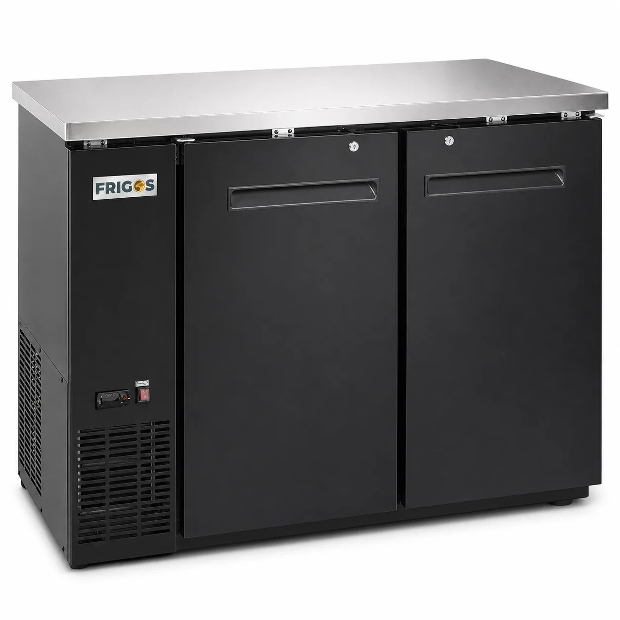 Back Bar Refrigerator 48.75” Width 2 Door 11.8 Cu Ft Frigos Premium FGP-BB-48 Stainless Steel Interior and Exterior