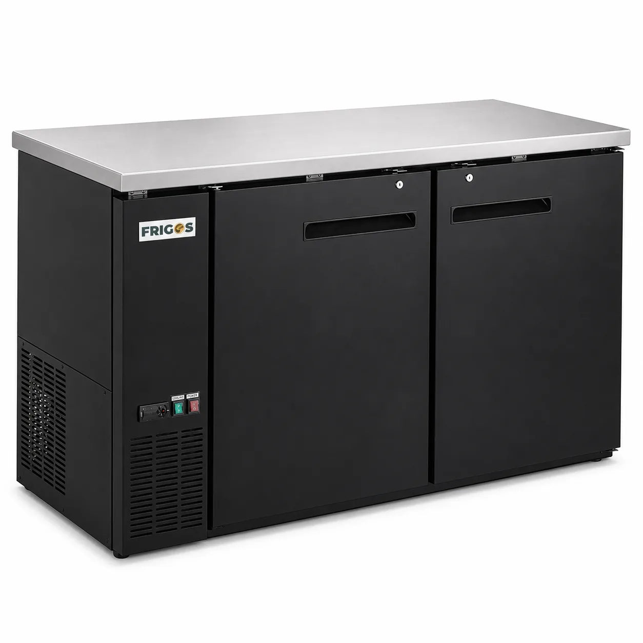 Back Bar Refrigerator 60.8” Width 2 Hinged Solid Door 15.8 Cu Ft Frigos Premium FGP-BB-60 Stainless Steel Interior and Exterior