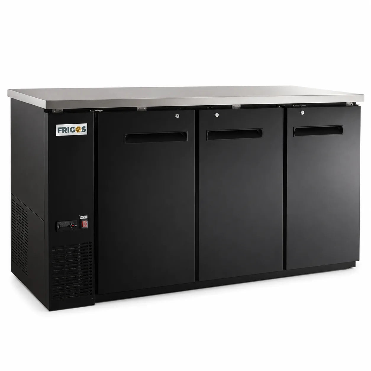 Back Bar Refrigerator 72.8” Width 3 Solid Door – 19.6 Cu Ft Frigos Premium FGP-BB-72 Stainless Steel Interior and Exterior