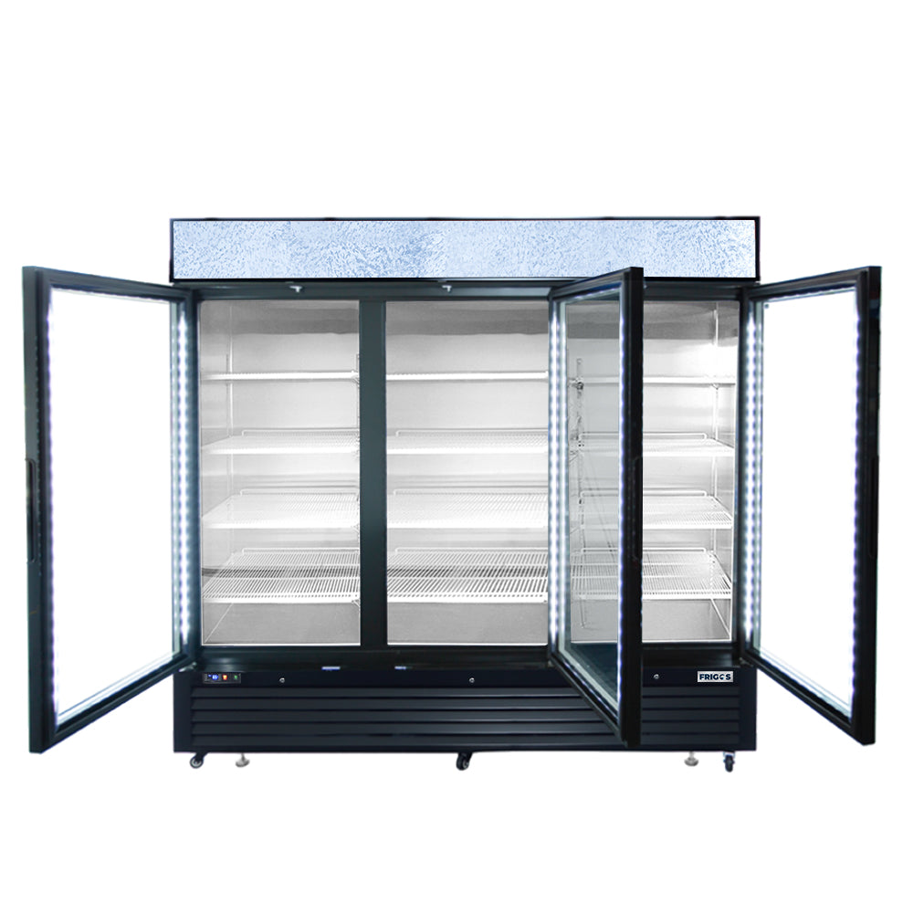 Frigos FGA-MGDR-3D-82 82 Three Hinged Glass Door Black Steel Exterior Merchandiser Cooler 69.54 Cu. Ft.